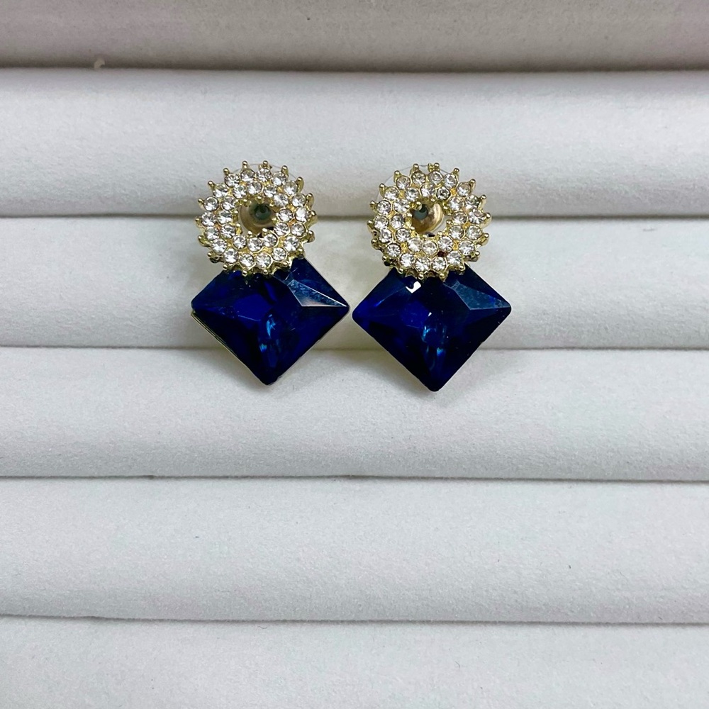 Anthropologie Gold and Deep Blue Crystal Drop Earrings